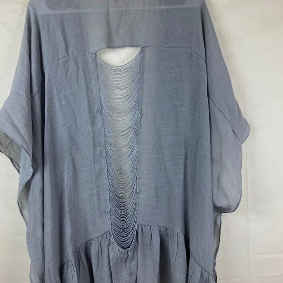 Umgee Kimono Wrap Womens S/M Blue Gray Fringe Back Ruffle Boho Festival Beach - Picture 7 of 7